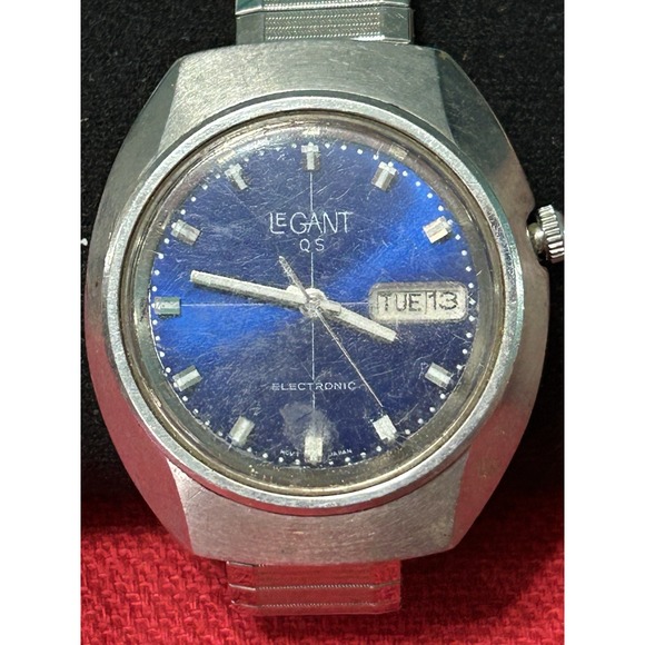 Vintage‎ Legant QS Electronic Watch Day Date Blue Dial Needs Batteries main image 7